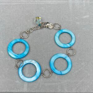 Emily Ray 925 Silver and Crystal Bracelet Turquoise Shell Beads Boho Retro